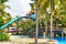Speed slides at the water Park. Leisure and entertainment in the summer.
