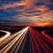 Speed Traffic at Dramatic Sundown Time - light trails