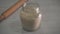 Speed up video for home made spelt starter yeast rising in a glass jar and fermenting of yeast.