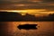 Speedboat boat in the ocean during sunset, Mauritius