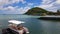 Speedboat or boat parked and waiting for group of the tour, people or tourist to taking for trip on sea