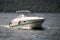 Speedboat cruising on Lake Iseo, Lombardy, Italy