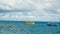 Speedboat, Fishing boat, passenger boat, clear sky and clouds mountain. Passenger boat in the sea. Fisherman wood boat and clean