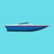 Speedboat side view vector flat icon. Motor cruise marine isolated ship yacht. Blue travel sport vessel journey summer