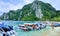 Speedboats at the edge of the beach, Tonsai Bay, Koh Phi Phi Don, Southern Thailand