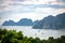 Speedboats and traditionals boats sailing in Andaman Sea as seen from viewpoint in Phi Phi Islands in Thailand
