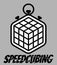 Speedcubing logo Rubik cube and a stopwatch Fast 3d puzzle solving sign isolated on grey background