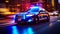 speeding American Police Car with Blue and red lights.motion blur,