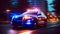 speeding American Police Car with Blue and red lights.motion blur,