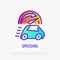 Speeding: car is riding fast, speedometer on maximum. Thin line icon. Vector illustration