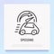 Speeding: car is riding fast, speedometer on maximum. Thin line icon. Vector illustration