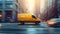 Speeding Delivery Van in Urban Cityscape. Generative ai