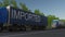 Speeding freight semi truck with IMPORTED caption on the trailer. Road cargo transportation. 3D rendering