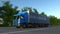 Speeding freight semi truck with MADE IN NEW YORK caption on the trailer. Road cargo transportation. Seamless loop 4K
