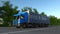 Speeding freight semi truck with MADE IN SPAIN caption on the trailer