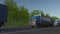 Speeding freight semi trucks with FORWARDING caption on the trailer