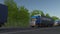 Speeding freight semi trucks with TRANSPORTATION caption on the trailer