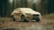 Speeding sports car races through the forest, an exhilarating adventure generated by AI