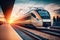 Speeding into the Sunset: High Speed Train at the Railway Station. Generative Ai