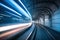 Speeding train inside Tokyo tunnel: motion blur. created with Generative AI