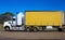 Speeding truck semi trailer on freeway in country town between Sydney and melbourne NSW Australia