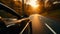 Speeding vanishing point on country road, blurred headlights illuminate freedom generated by AI