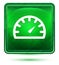 Speedometer gauge icon neon light green square button