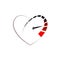 Speedometer in heart icon with arrow speed, RPM logo icon. Racing test and Valentines day sign, emblem. Vector symbol template
