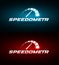 Speedometer icon. Blue and red Glowing speed indicator. Automotive logo template. Modern car emblem idea. Auto service