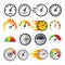 Speedometer Icon Set Vector. Speed Symbol. Auto Power. Automobile Interface. Transportation Element. Fast Indicator