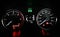 Speedometer and RPM gauge cluster of a Pickup Truck in 2 High Mode