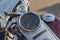 Speedometer, steering wheel and gas tank beautiful classic motorcycle