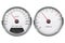 Speedometer and tachometer. White gauge with metal frame