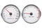 Speedometer and tachometer. White gauge set with metal frame