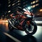 Speedscape drama Motorcycle on road, abstract light trails define motion