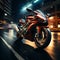 Speedscape drama Motorcycle on road, abstract light trails define motion