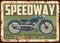 Speedway association rusty plate with motorcycle