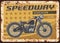 Speedway association rusty plate with motorcycle