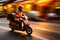 Speedy Delivery: Scooter Man in Blurred Street. AI
