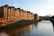 Speicherstadt, historical center of Hamburg at sunset