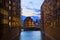 Speicherstadt at night in Hamburg