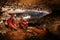 Speleologists exploring a beautiful cave