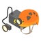 Speleology equipment icon isometric vector. Caving helmet and extra light