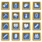 Speleology equipment icons set blue square vector