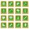 Speleology equipment icons set green square vector