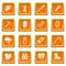 Speleology equipment icons set orange square vector