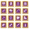 Speleology equipment icons set purple square vector