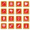 Speleology equipment icons set red square vector