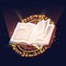Spell book cast. Magic witchcraft open spell book with torn pages game icon for menu GUI, fantasy colorful grimoire with
