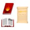 Spell book of fire element for Your Design, Game, Card. Fire Arrow. Ancient book with mystic spells and enchantments.